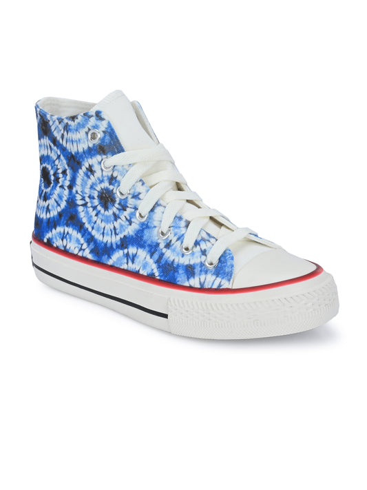 Crowcia London Dark Blue Tie-dye Design High Top Sneakers