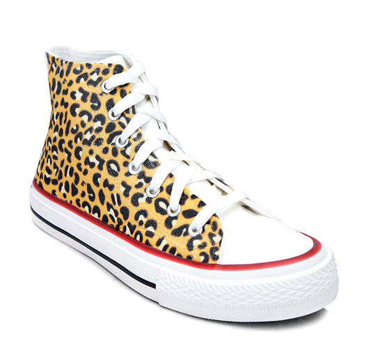 Crowcia London Golden Leopard Design High Top Sneakers