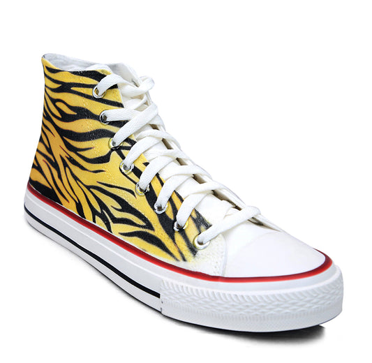 Crowcia London Golden Tiger Roar Design High Top Sneakers