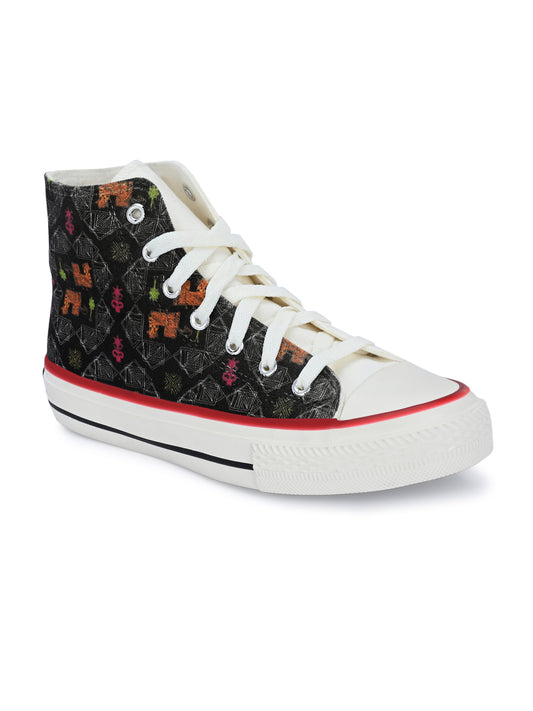 Crowcia London Tribal Black Design High Top Sneakers