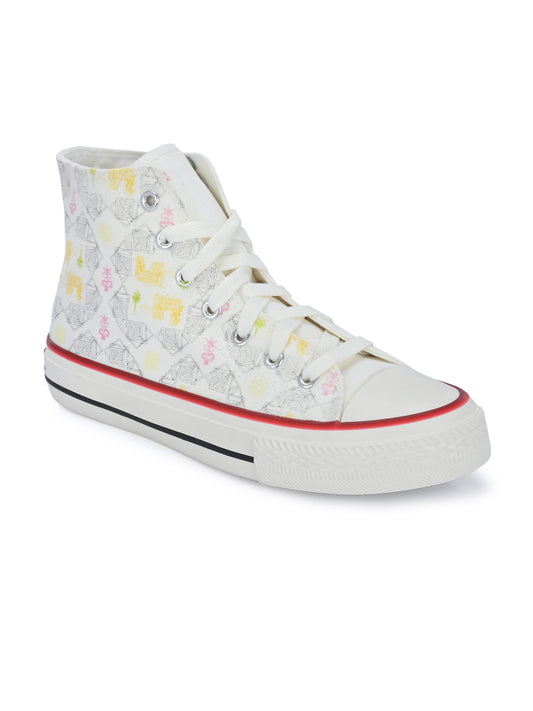 Crowcia London Tribal White Design High Top Sneakers