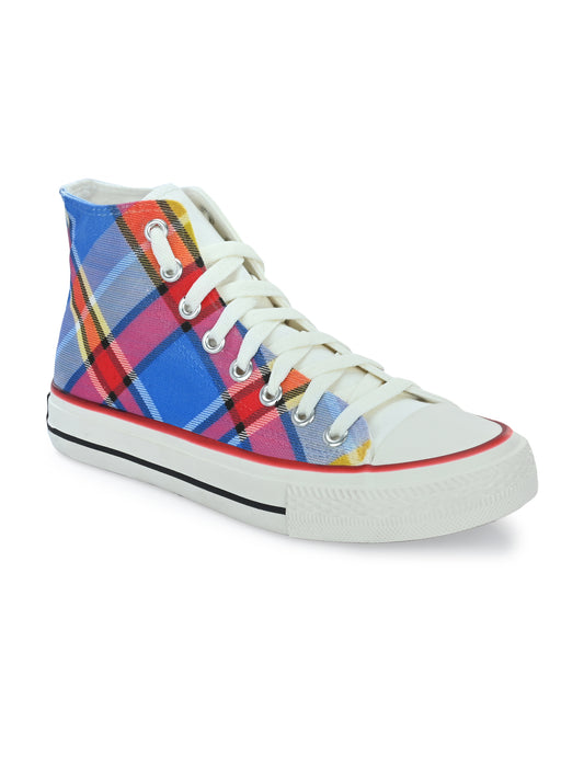 Crowcia London Vibrant Checks Design High Top Sneakers