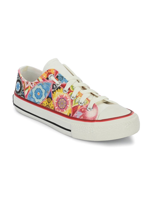 Crowcia London Bohemian Sunflower Design Low Top Sneakers