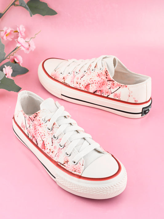 Crowcia London Cherry Blossom Design Low Top Sneakers