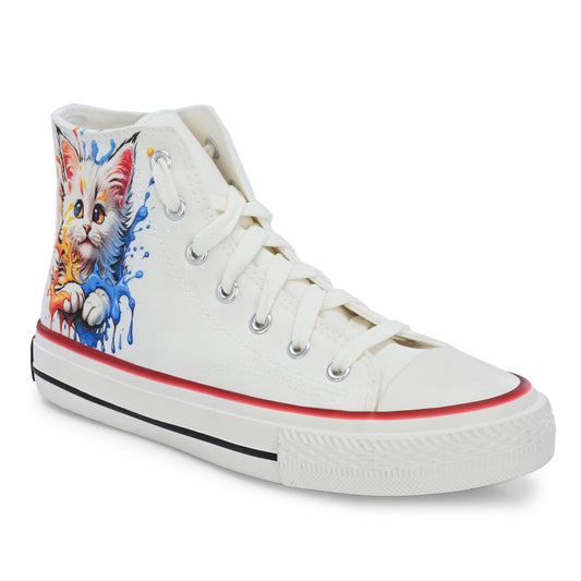 Crowcia London Colorful Kitten Design High Top Sneakers