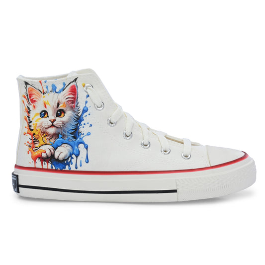 Crowcia London Colorful Kitten Design High Top Sneakers