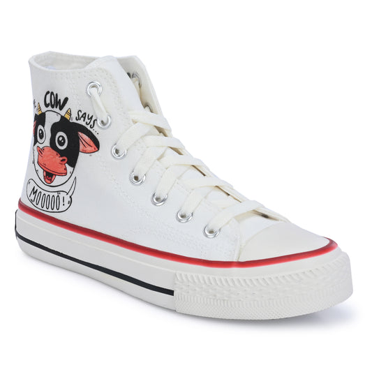 Crowcia London Cow Says Moo Design High Top Sneakers