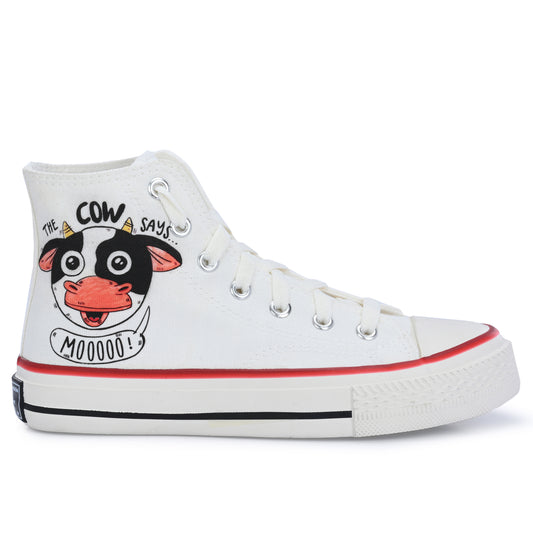 Crowcia London Cow Says Moo Design High Top Sneakers