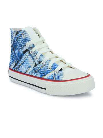 Crowcia London Denim Knots Design High Top Sneakers