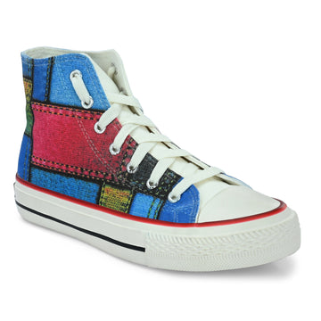 Crowcia London Denim Red Design High Top Sneakers