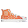 Crowcia London Orange n White Woven Fabric Design High Top Sneakers