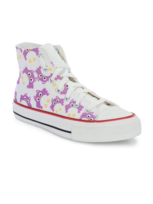 Crowcia London Purple Owl Design High Top Sneakers