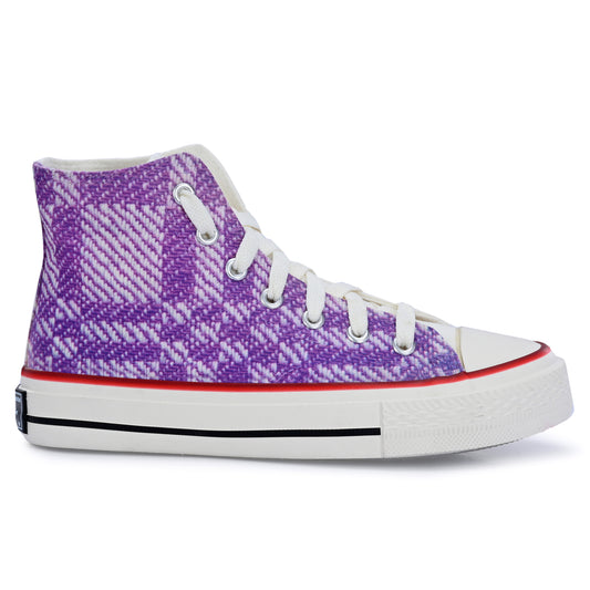 Crowcia London Purple n White Woven Fabric Design High Top Sneakers