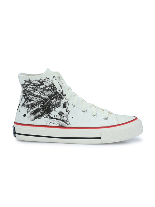 Crowcia London Red Indian Skull Design High Top Sneakers