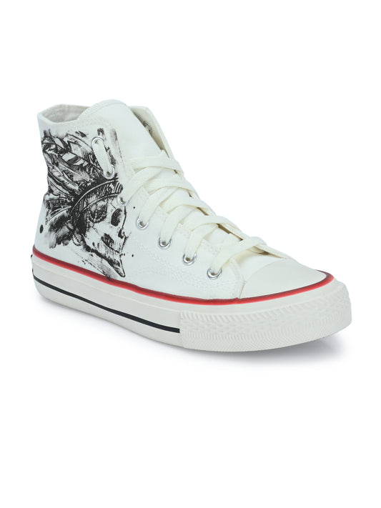 Crowcia London Red Indian Skull Design High Top Sneakers